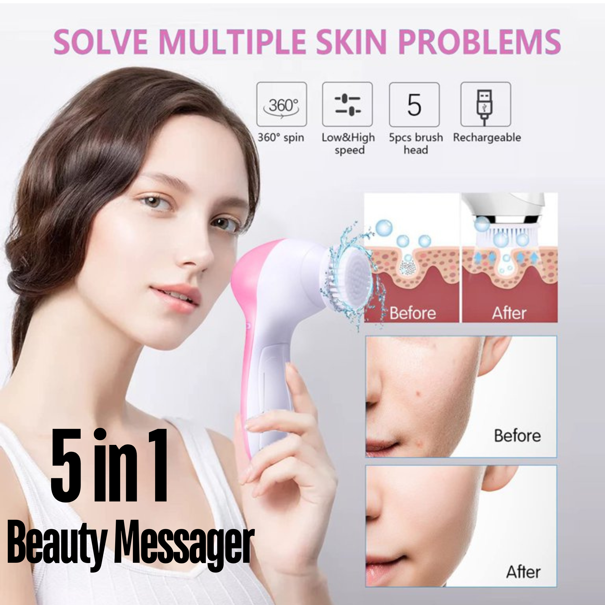 5-in-1 Face Facial Massager Machine for Blackhead Removal, Exfoliating And Skin Massage